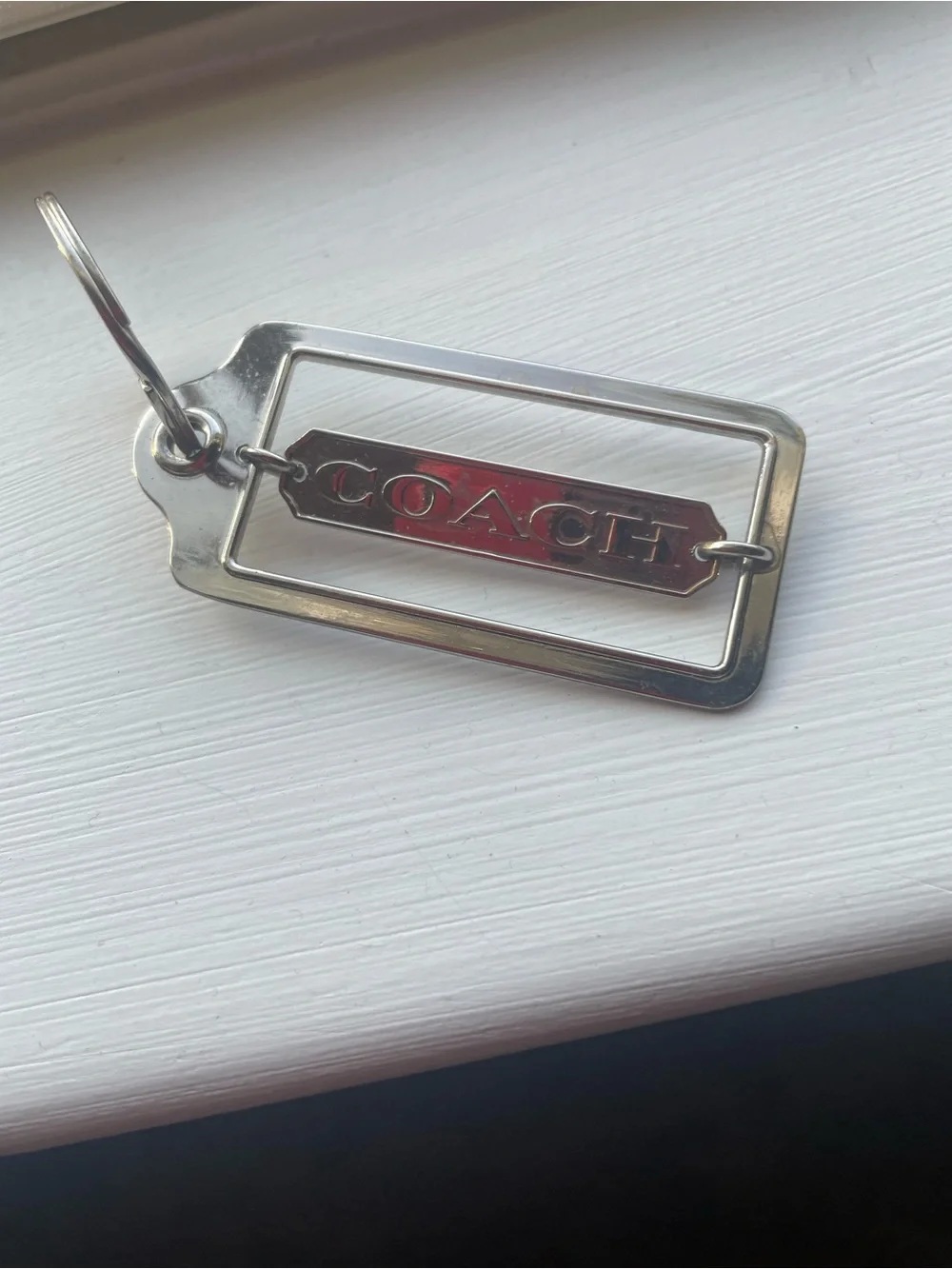 Coach Silver-tone Rectangular Logo Keyring